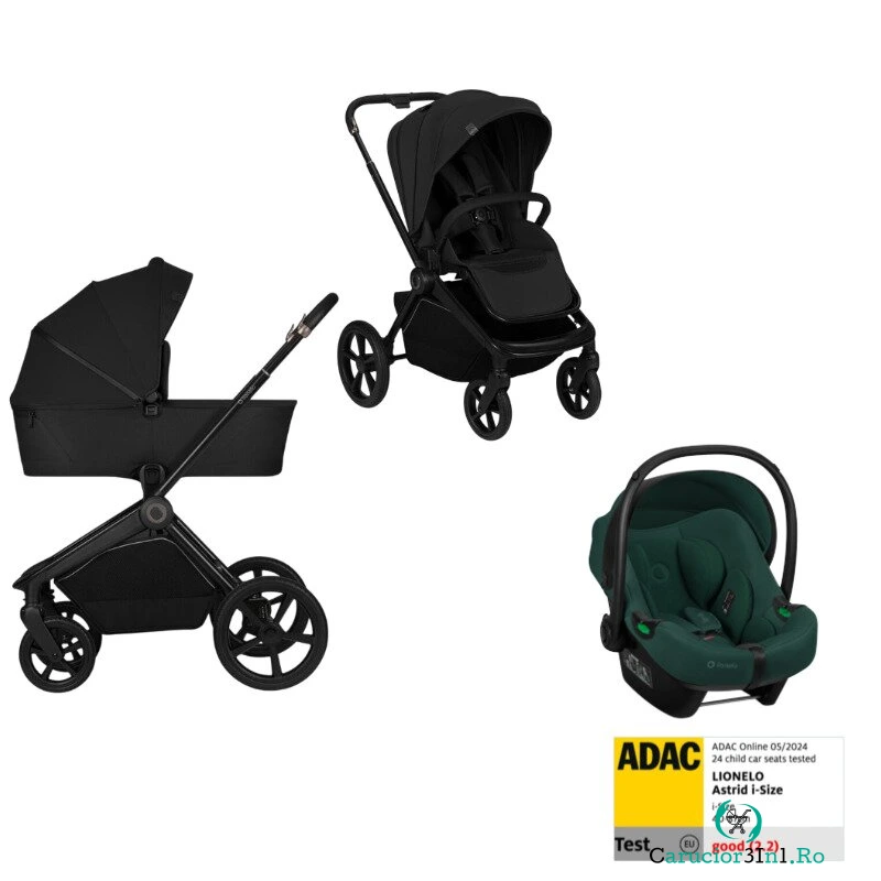 Set Carucior 3 in 1, Lionelo, Freya Black Onyx + Scoica testata ADAC i-Size Astrid, Green la 3,779.99 lei ron