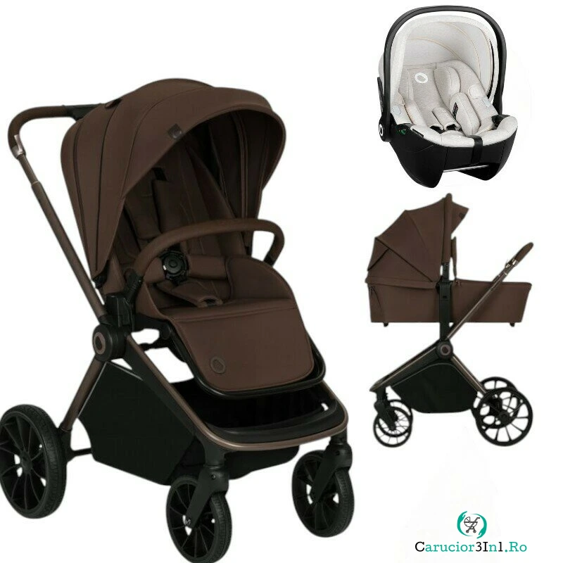 Carucior 3 in 1, Lionelo, Mika Plus, Cu scoica auto Moxie Bej Reversibil, Cu sistem de ventilatie 3D, Cu accesorii, Pana la 22 kg, EN1888-1 EN1888-2 EN1466 ECE R129, Maro la 2,569.99 lei ron