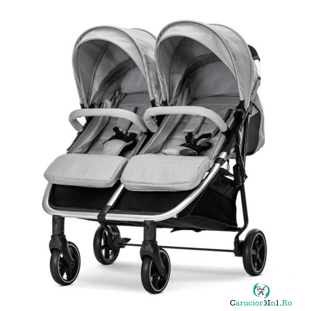 Carucior pentru gemeni, Lorelli Duo, pana la 22 kg , cadru din aluminiu, spatar reglabil pozitii multiple, geanta inclusa, Grey la 1,249.99 lei ron