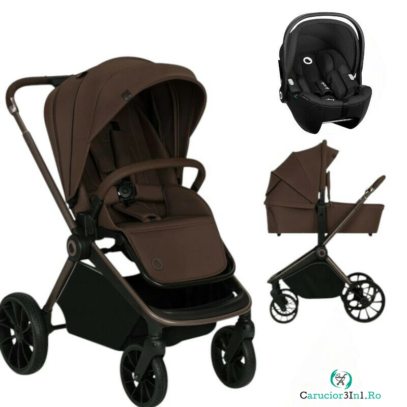 Carucior 3 in 1, Lionelo, Mika Plus, Cu scoica auto Moxie Negru Reversibil, Cu sistem de ventilatie 3D, Cu accesorii, Pana la 22 kg, EN1888-1 EN1888-2 EN1466 ECE R129, Maro la 2,577.99 lei ron